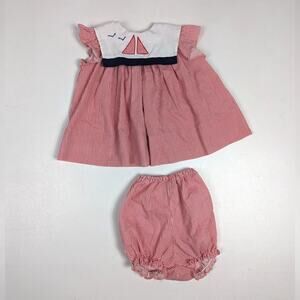 Vtg 80s Polly Flinders Dress Girls Sz 24m Red Stripe Nautical Sailor Boat
